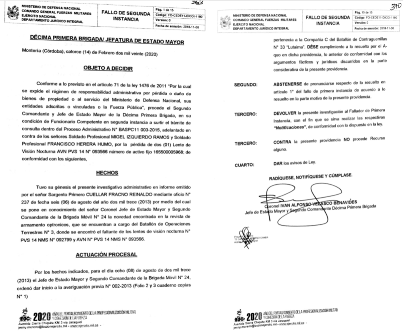 Fallo de segunda Instancia 003-2015