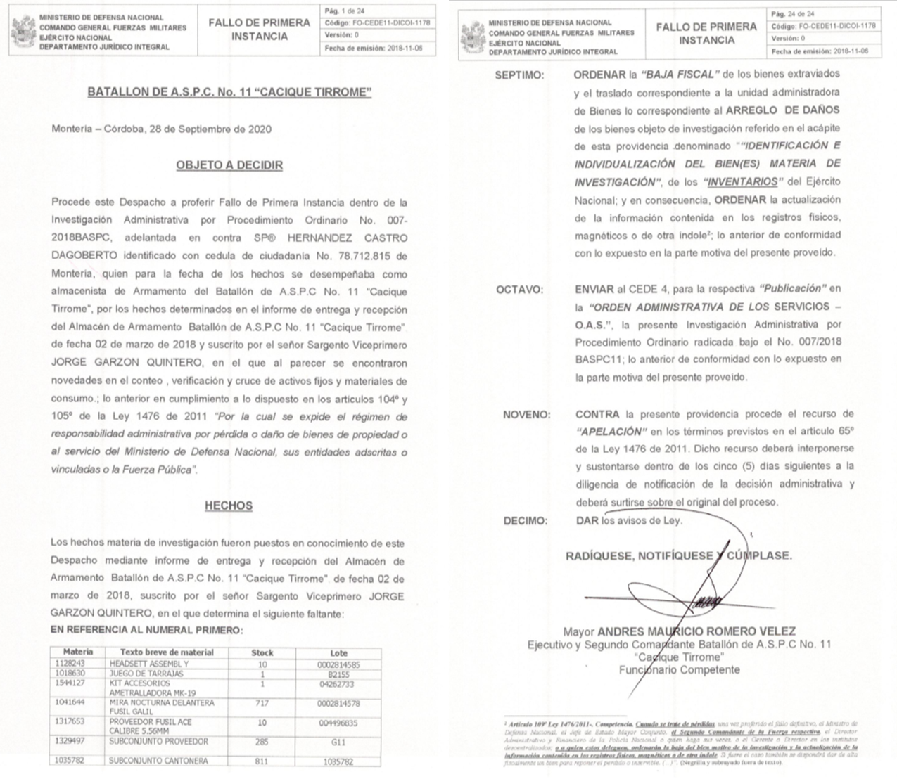 Fallo de Primera Instancia 007-2018