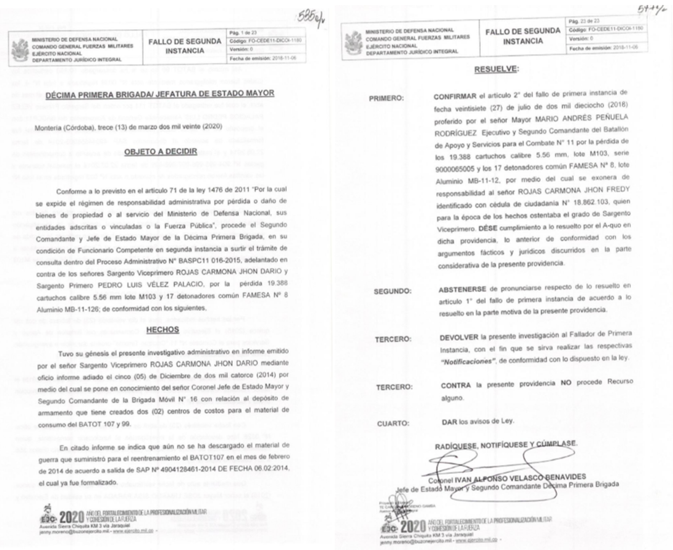 Fallo de segunda Instancia 016-2015