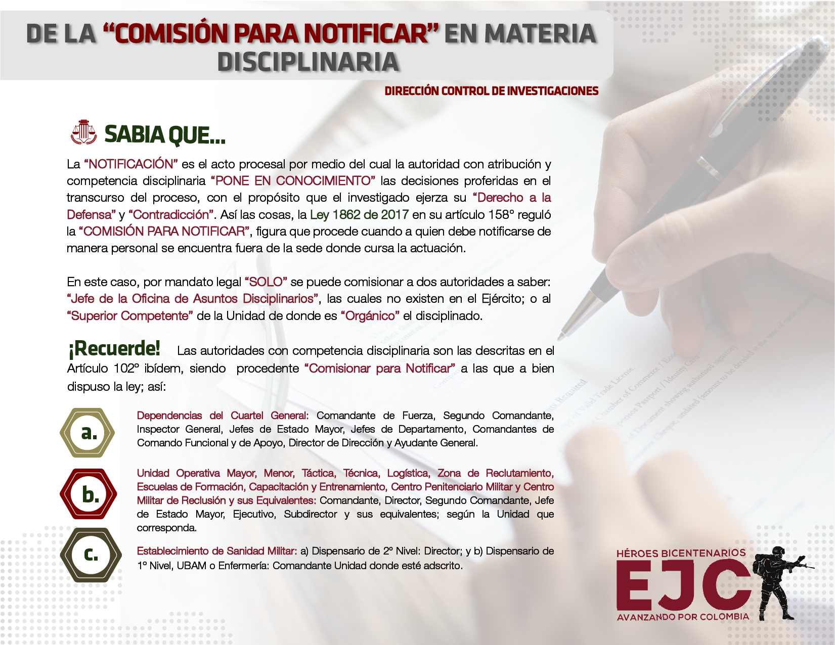 36. De la comisión para notificar en materia disciplinaria