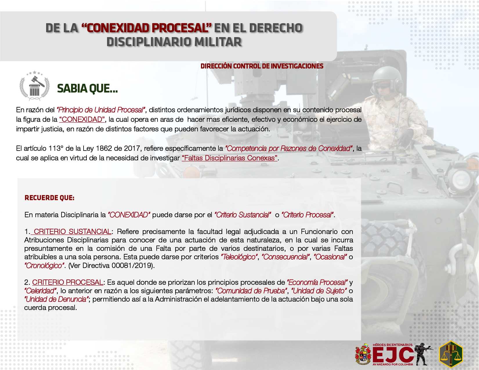 54. De la conexidad procesal en derecho disciplinario militar