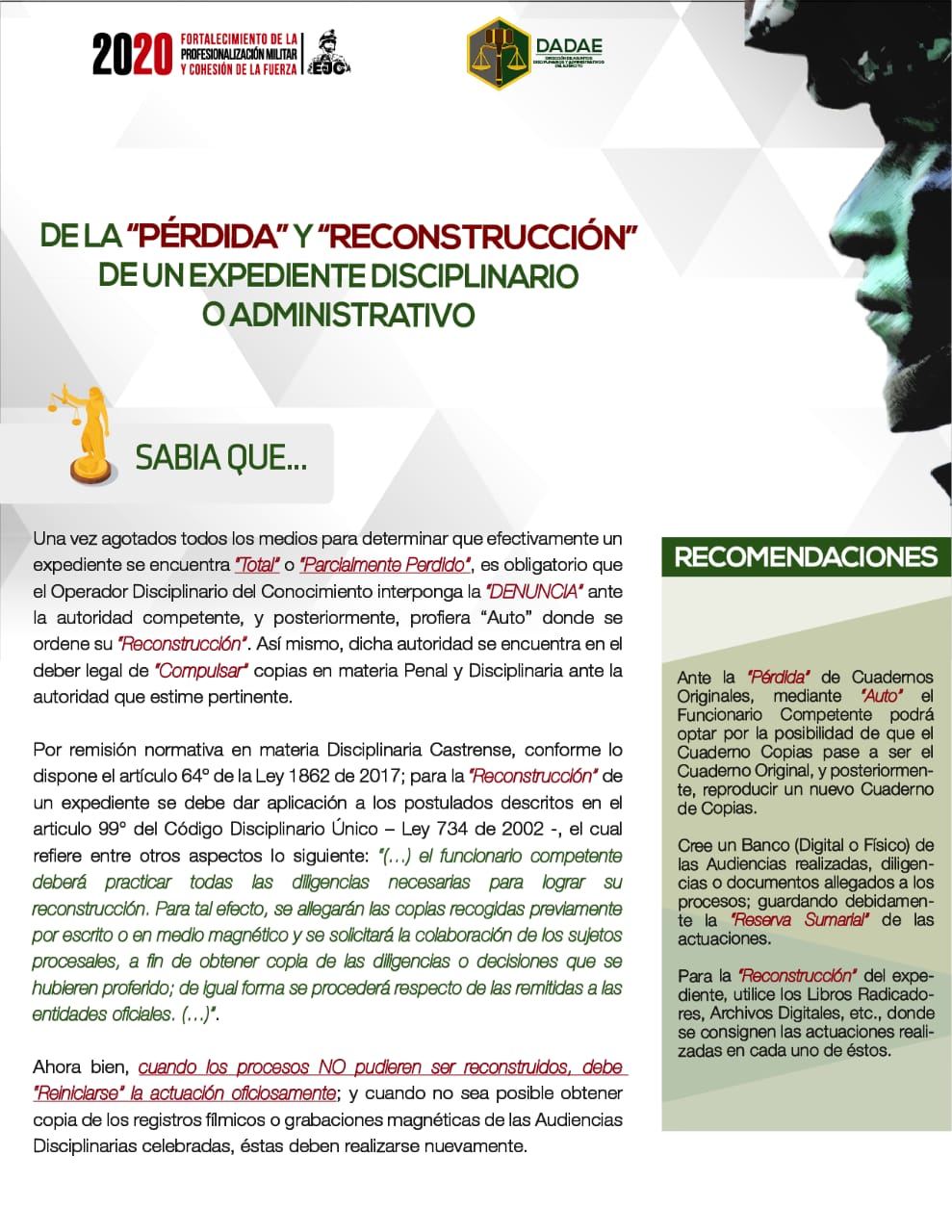62. De la perdida y reconstrucción de un expediente disciplinario y administrativo