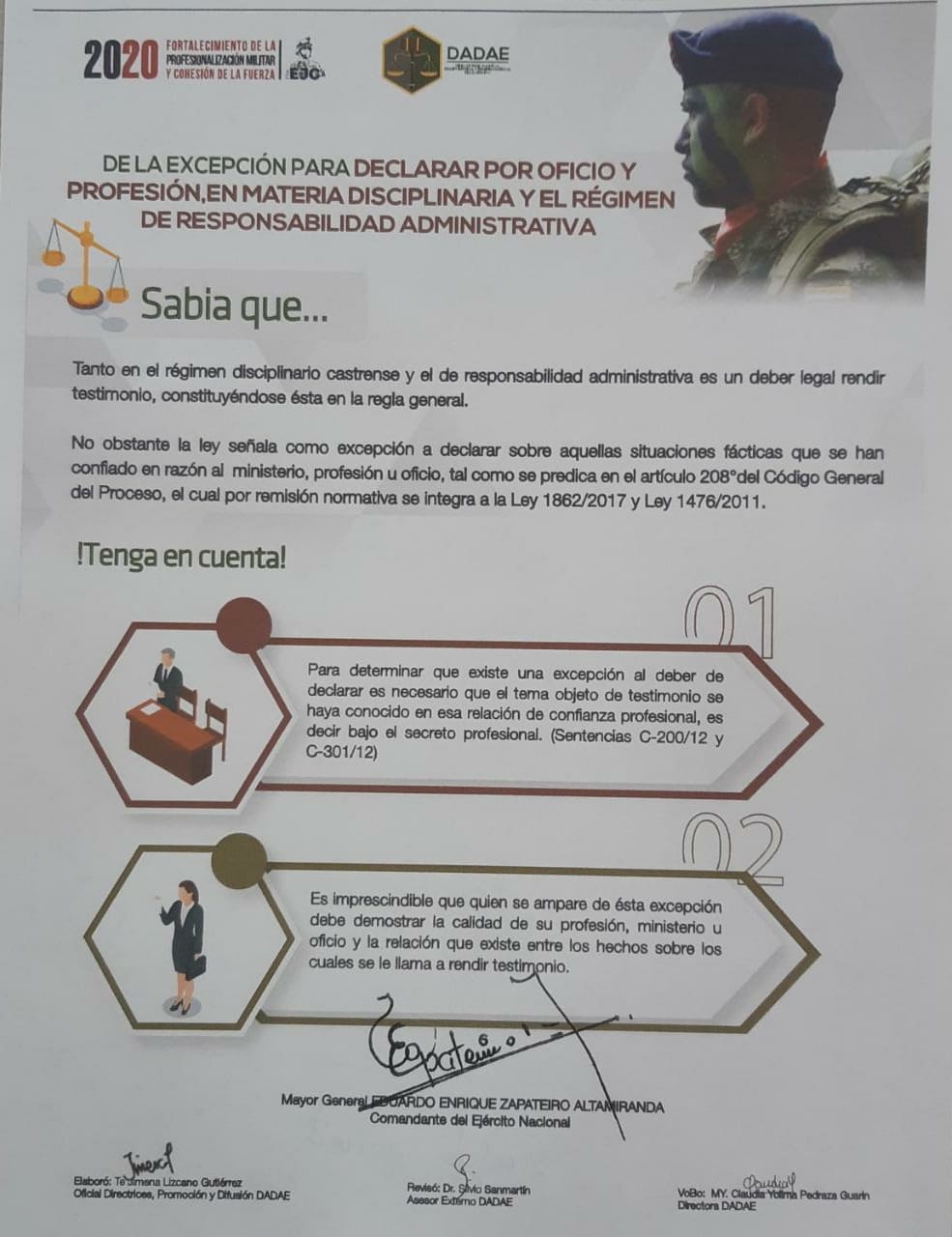 68. Las excepciones para declarar en materia disciplinaria y régimen de responsabilidad administrativa