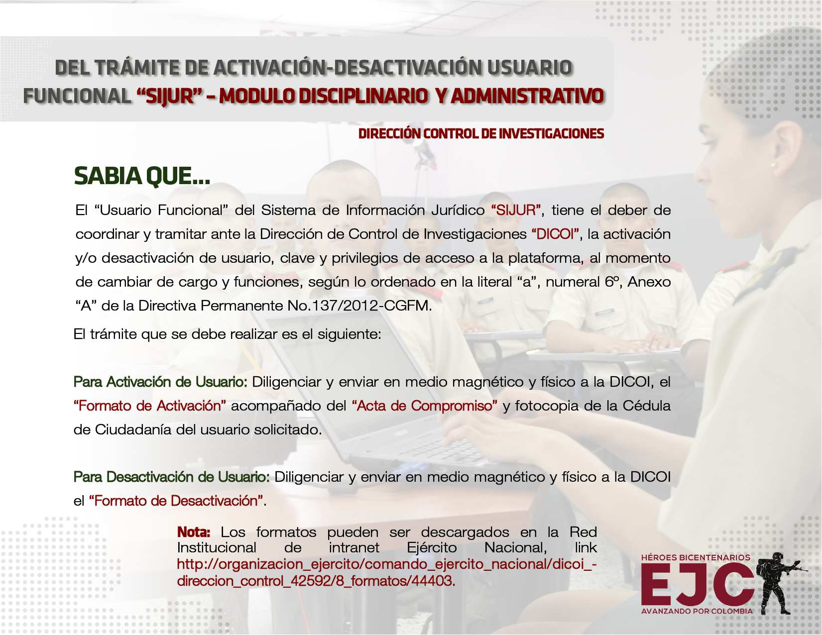 2. Del trámite de activación de usuario SIJUR modulo disciplinario y administrativo