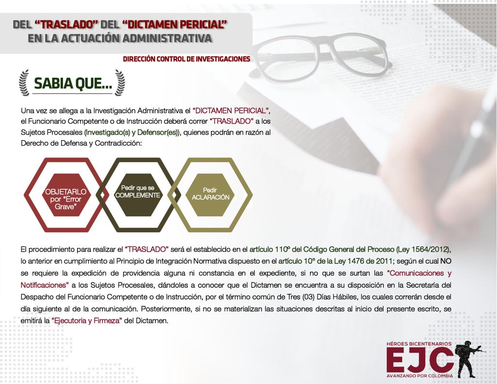 14. Del traslado pericial en la actuación administrativa. Ver también circular No 20191079693903