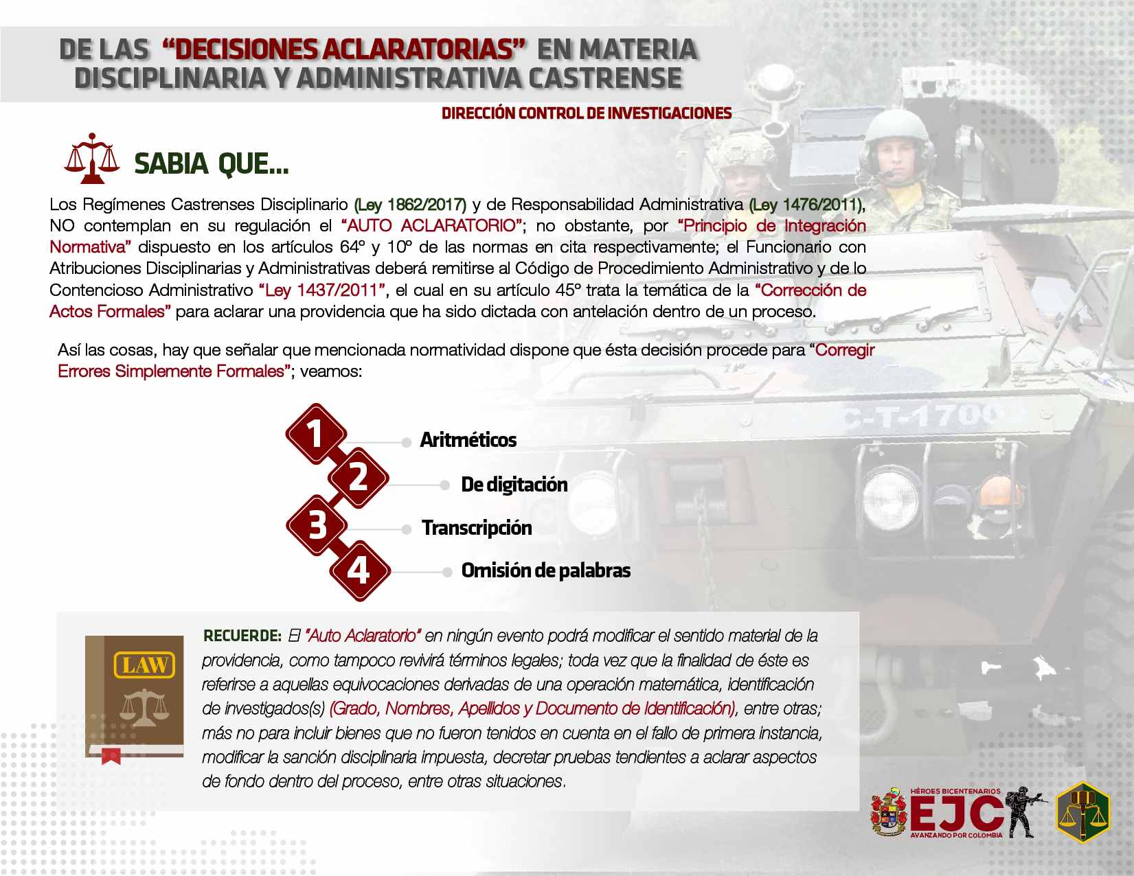 18. De las decisiones aclaratorias en materia disciplinaria y castrense. Ver también circular No 20191076457343