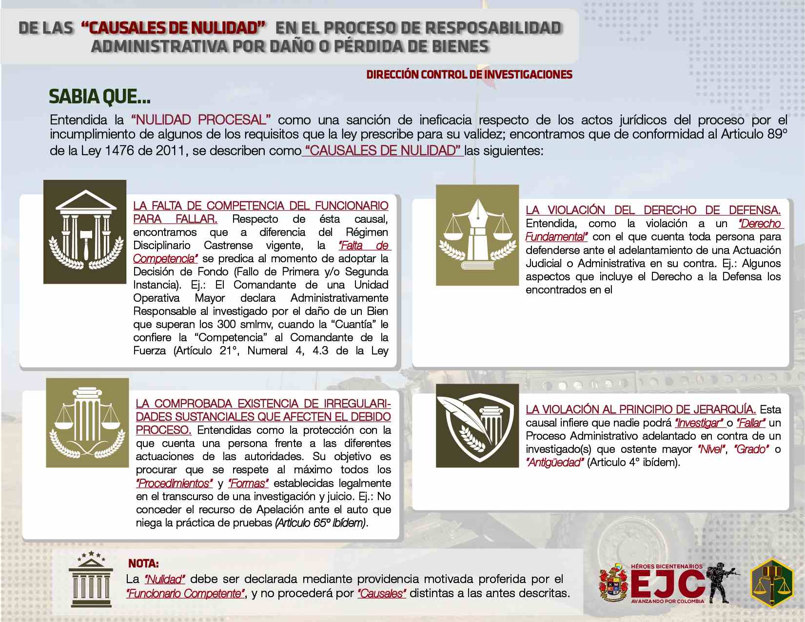 26. De las causales de nulidad en el proceso de responsabilidad administrativa por perdida de bienes