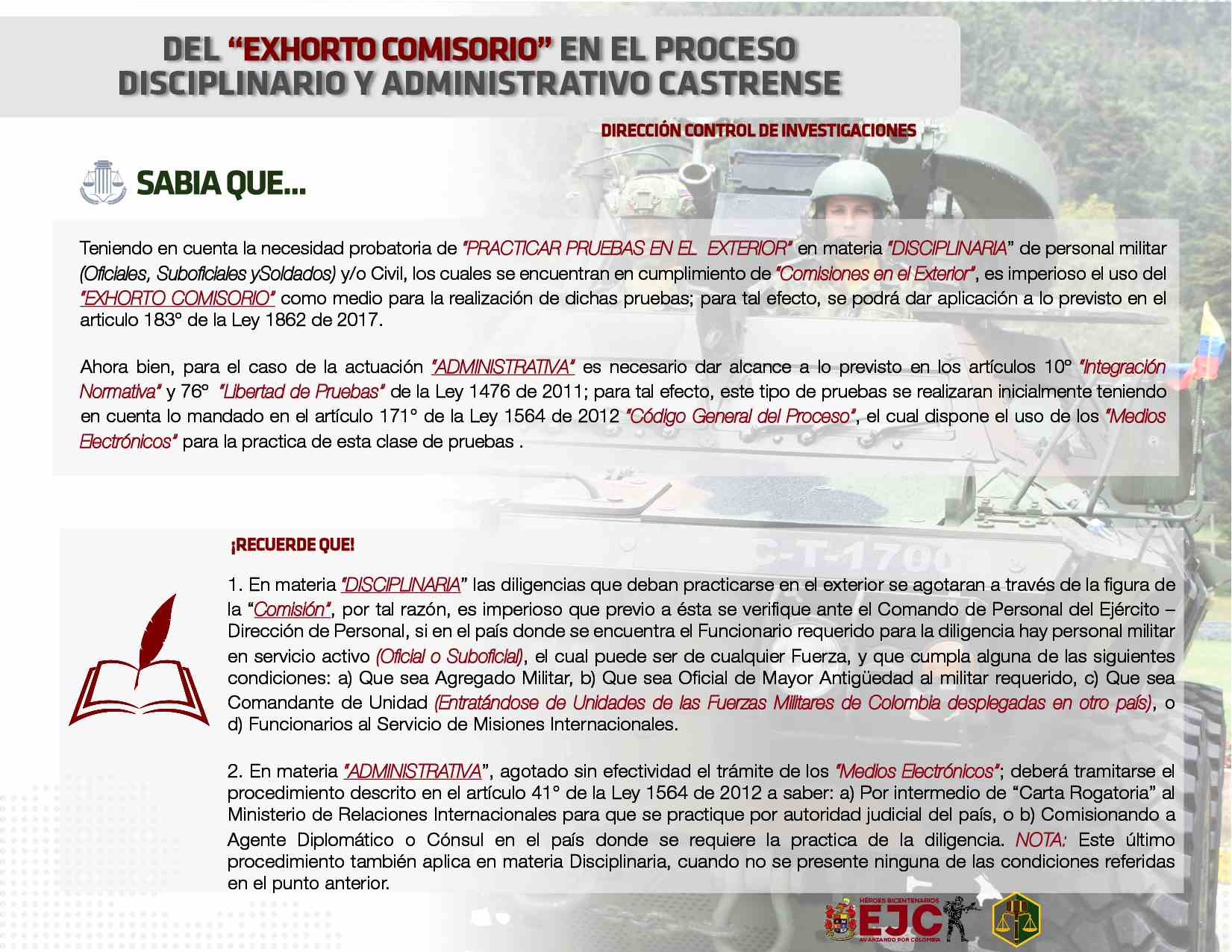 27. Del exhorto comisorio en el proceso disciplinario y administrativo castrense