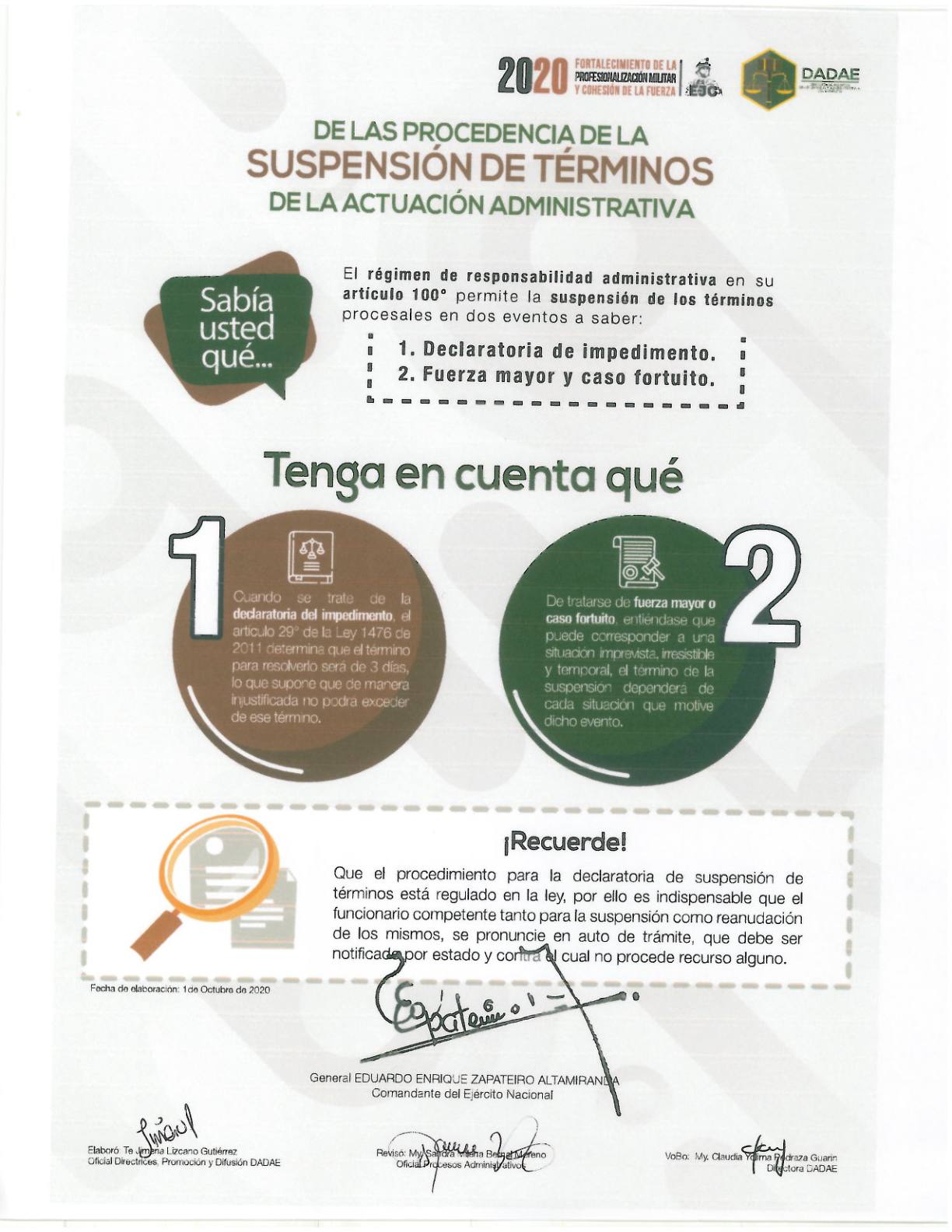 44. De la procedencia de la suspensión de términos de la actuación administrativa