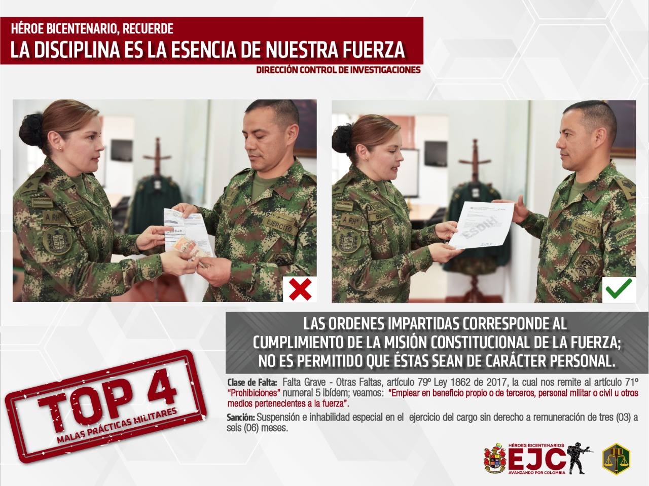 5. Top 4 Las órdenes impartidas corresponden al cumplimiento de la misión constitucional de la fuerza; no es permitido que estas sean de carácter personal
