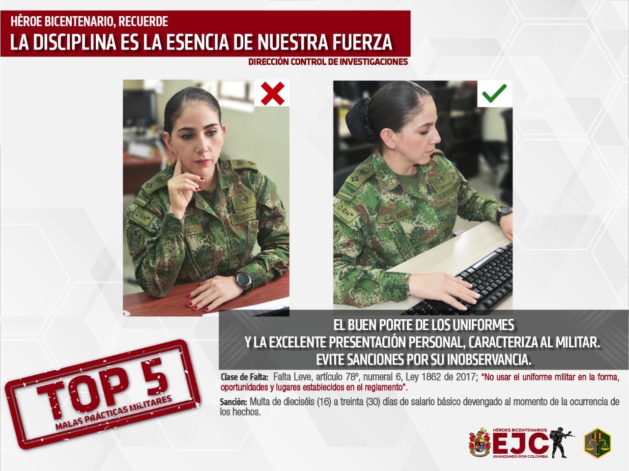 6. Top 5 El buen porte de los uniformes y la excelente presentación personal, caracterizan al militar, evite sanciones por su inobservancia