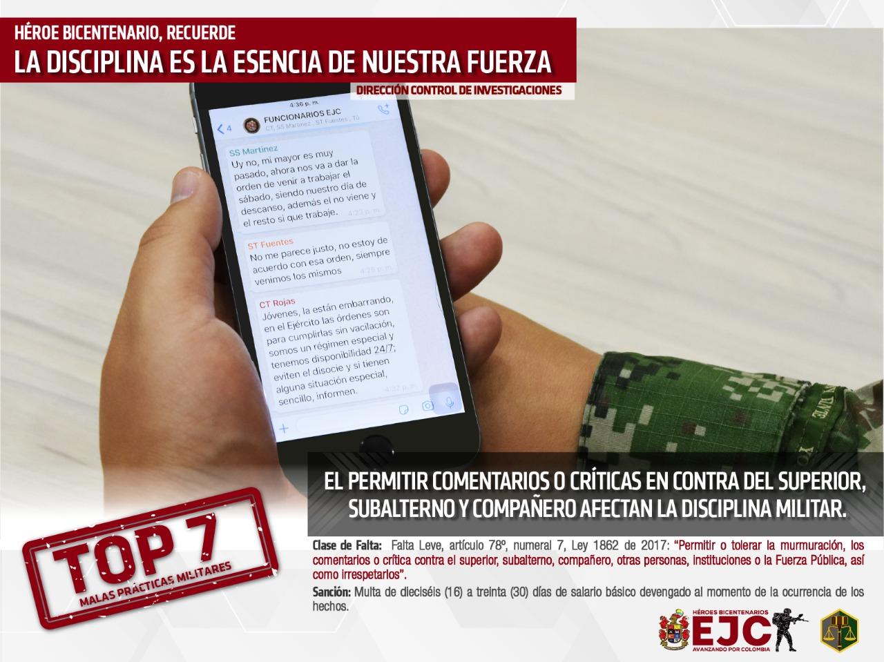 8. Top 7 El permitir comentarios o críticas en contra del superior, subalternos y compañeros, afectan la disciplina militar