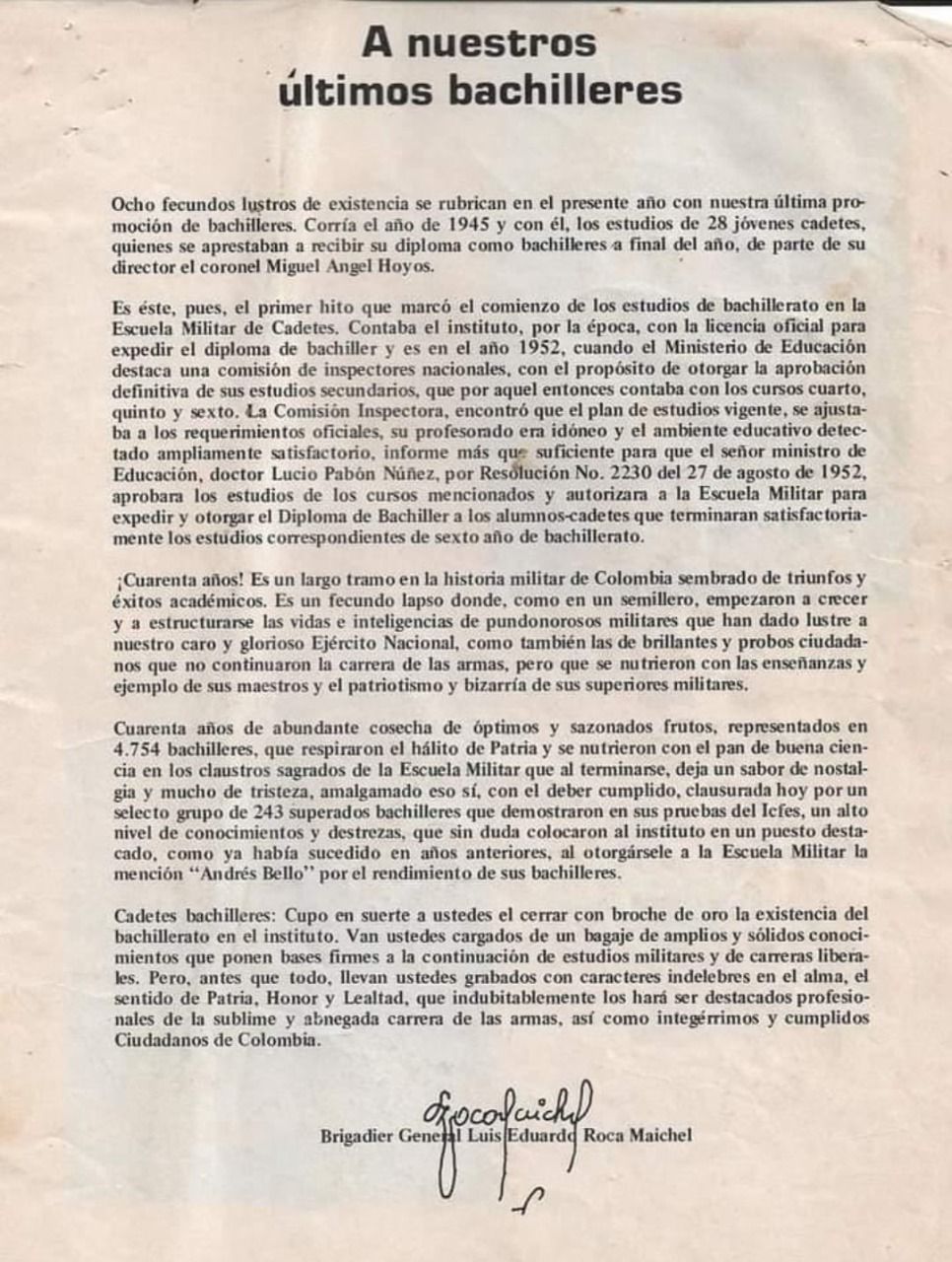 Última promoción de cadetes de la Escuela Militar de Cadetes
