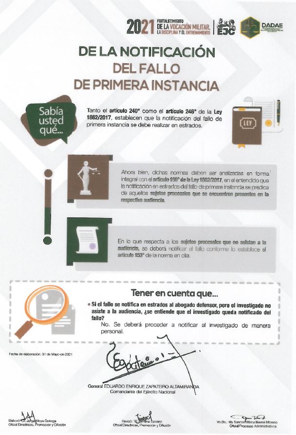 81. De la Notificación del fallo de primera instancia