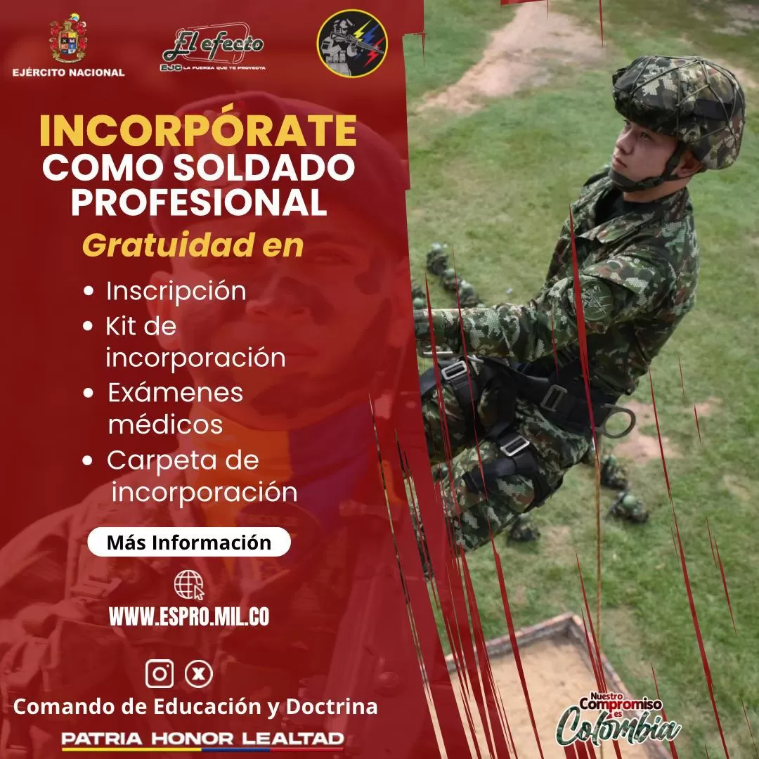 Haz parte de nuestra institución como soldado profesional.