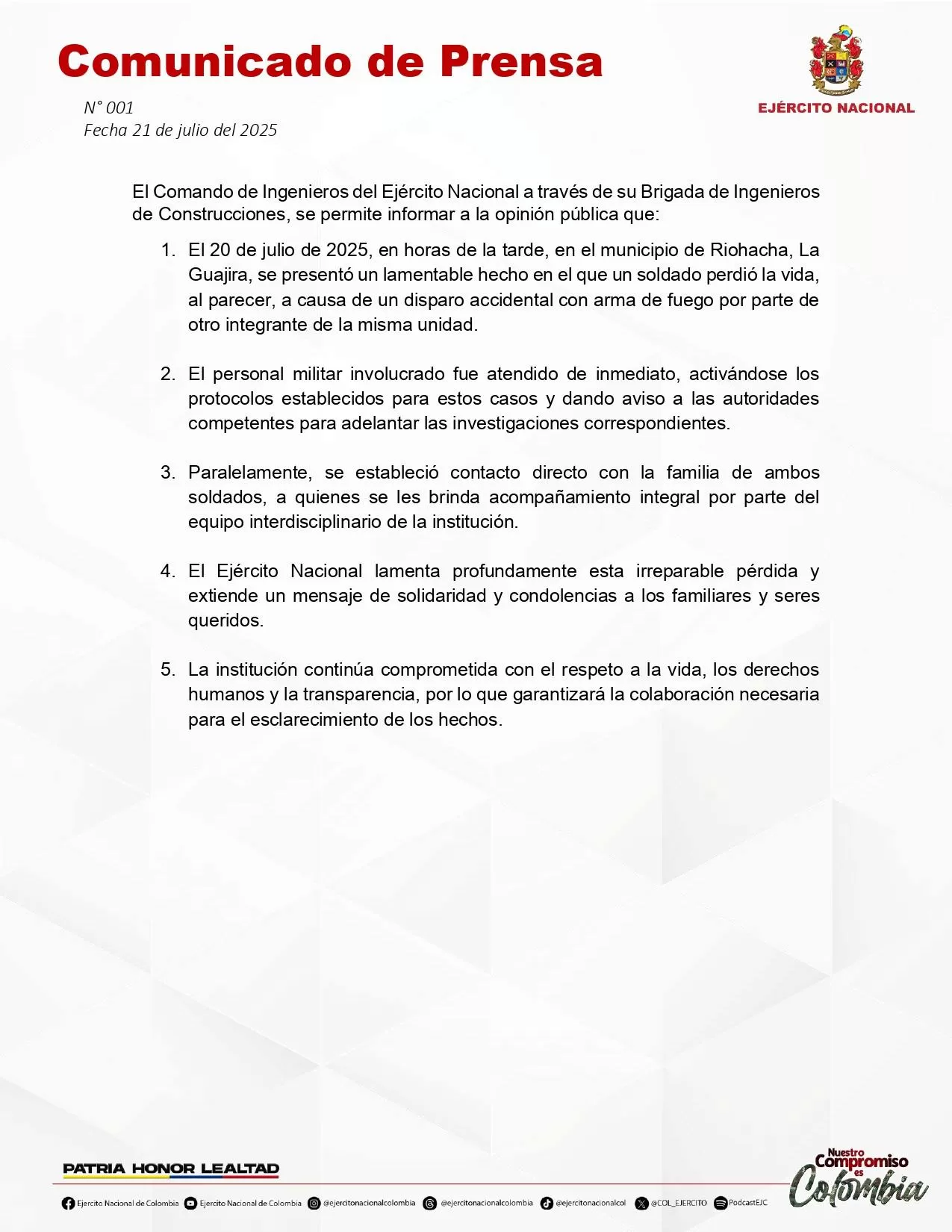 Comunicado de prensa 001