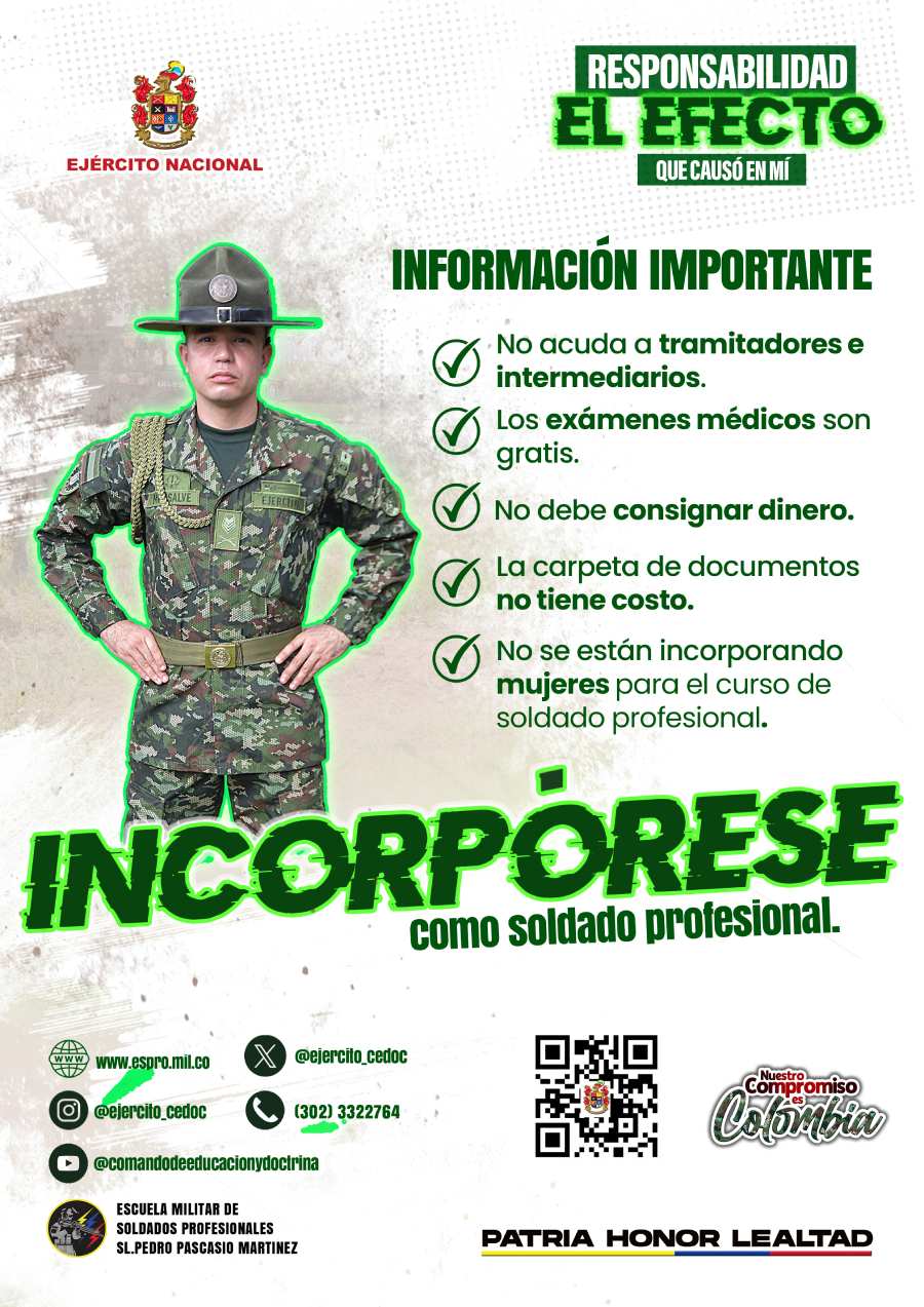 Haz parte del Ejército Nacional como soldado profesional en el curso N.°82