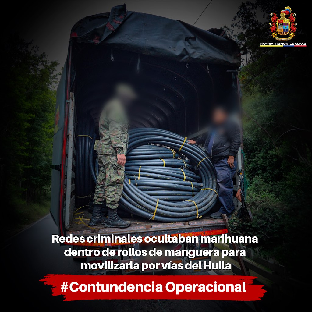 Redes criminales ocultaban marihuana dentro de rollos de manguera para transportarla por vías del Huila
