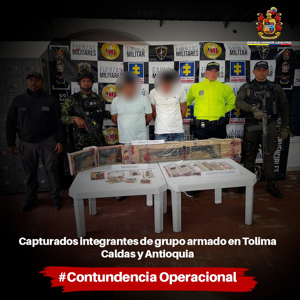 Capturados integrantes de un Grupo Armado Organizado en el Tolima, Caldas y Antioquia