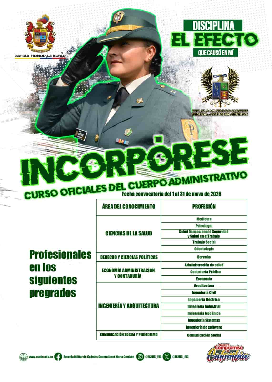 Nueva convocatoria para integrar el Curso de Oficial Administrativo del Ejército Nacional