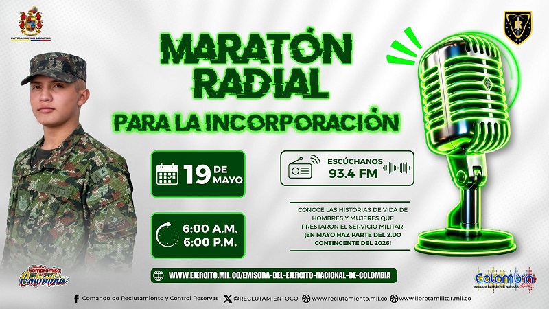 Conéctese este 19 de mayo a la gran maratón radial de incorporación del Ejército Nacional para prestar el servicio militar